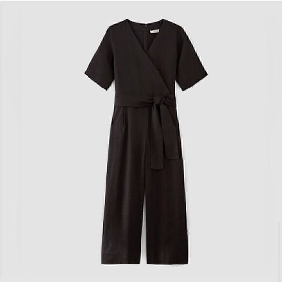 NEW Everlane The Linen Cross Front Jumpsuit Black 6 - Picture 5 of 5